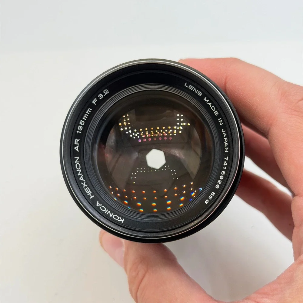 Konica Hexanon AR 135mm f3.2 Prime Lens with Case and Cap Made in Japan